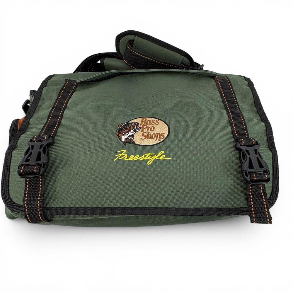 Bass Pro Shops Freestyle Fishing Tackle Bag Green Canvas Messenger Shoulder Bag